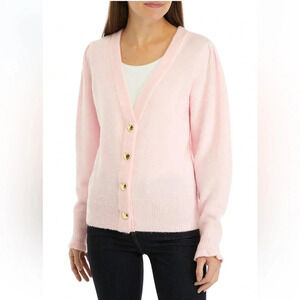 Crown & Ivy XXL Pink V Neck Sweater NWT w Gold Heart Snap Buttons Valentine’s 💌